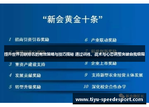 提升世界羽联排名的有效策略与技巧揭秘 通过训练、战术与心态调整突破自我极限